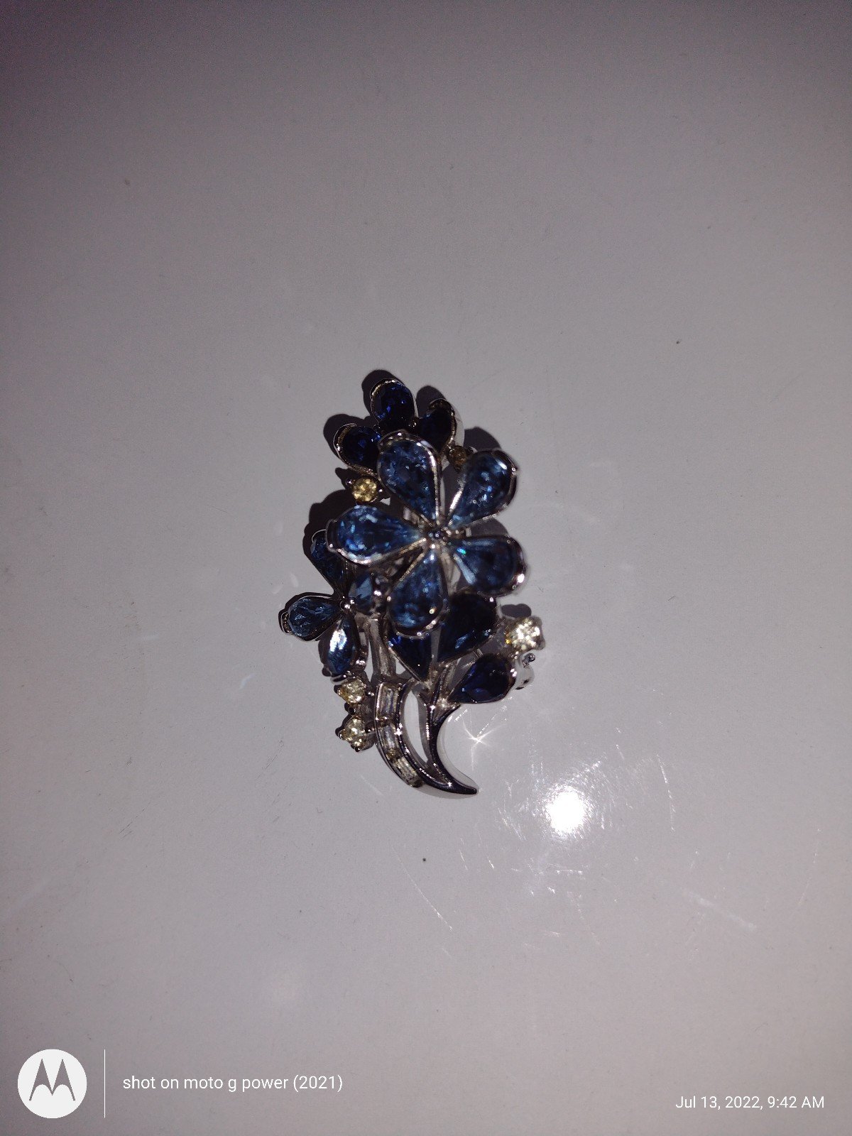 Vintage Trifari Crystal and Silver Blue Brooch