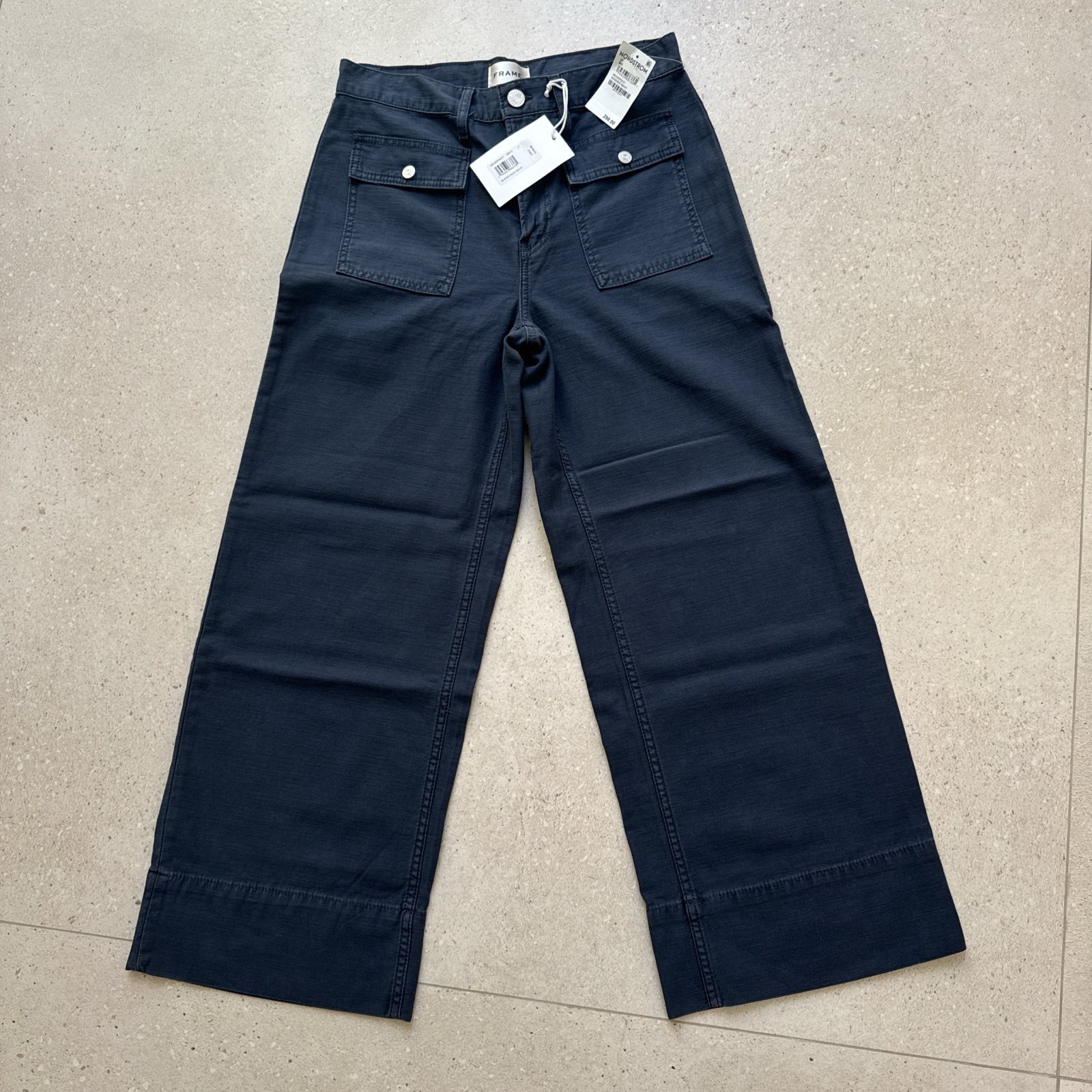 NEW WITH TAGS!!!!!!!!!! FRAME JEANS SIZE: 27 Charcoal color high-waisted wide-l