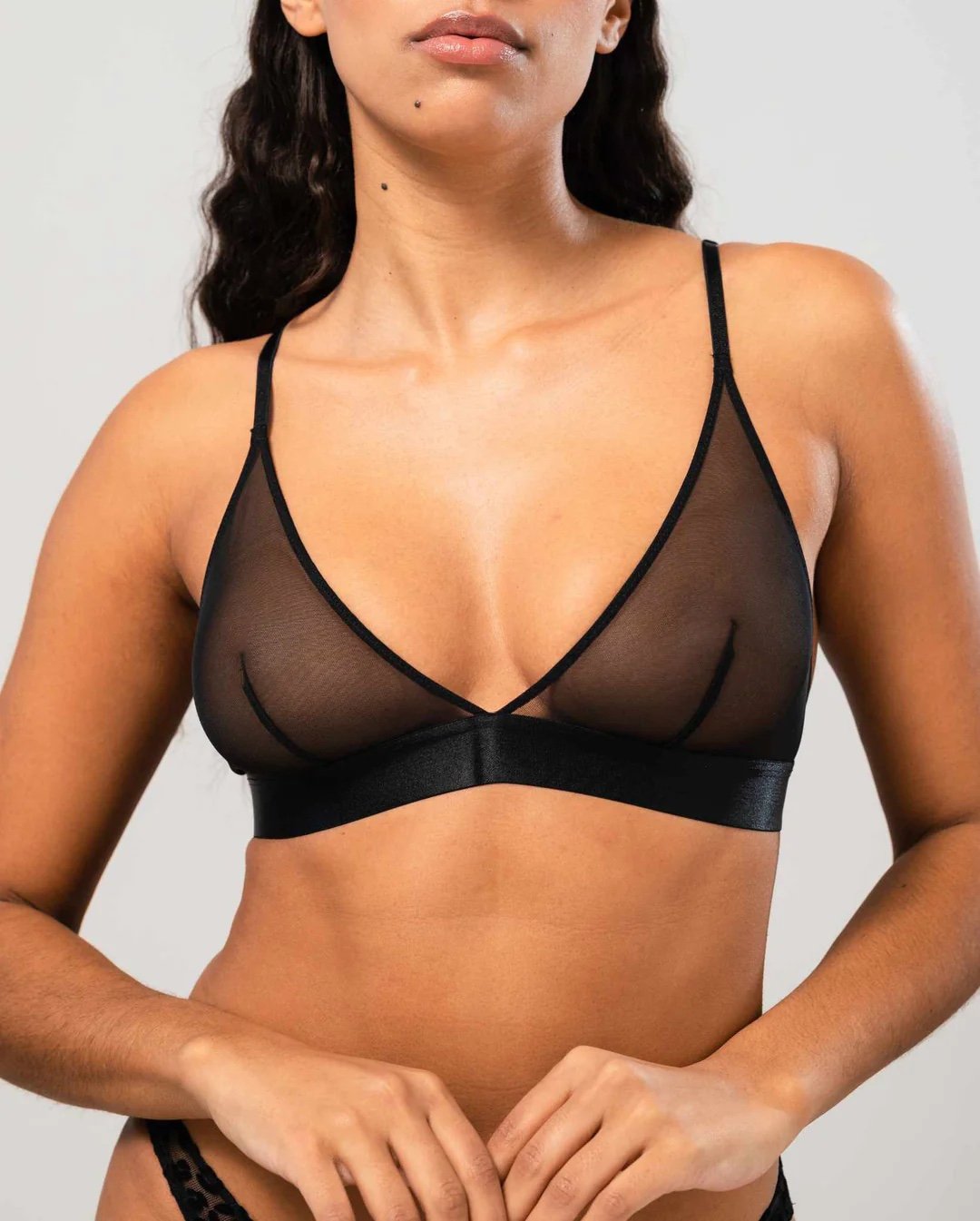 Understatement Mesh Plunge Bralette (Black)