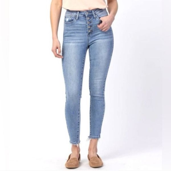 Judy Blue Keeley Button Fly High Rise Cropped Stretch Denim Skinny Fit Jeans 30