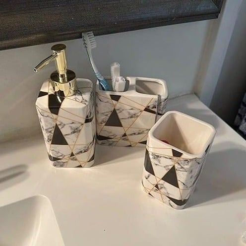 Bathroom Accessories Set Complete, 4 Piece Marble Pattern Bath Sets