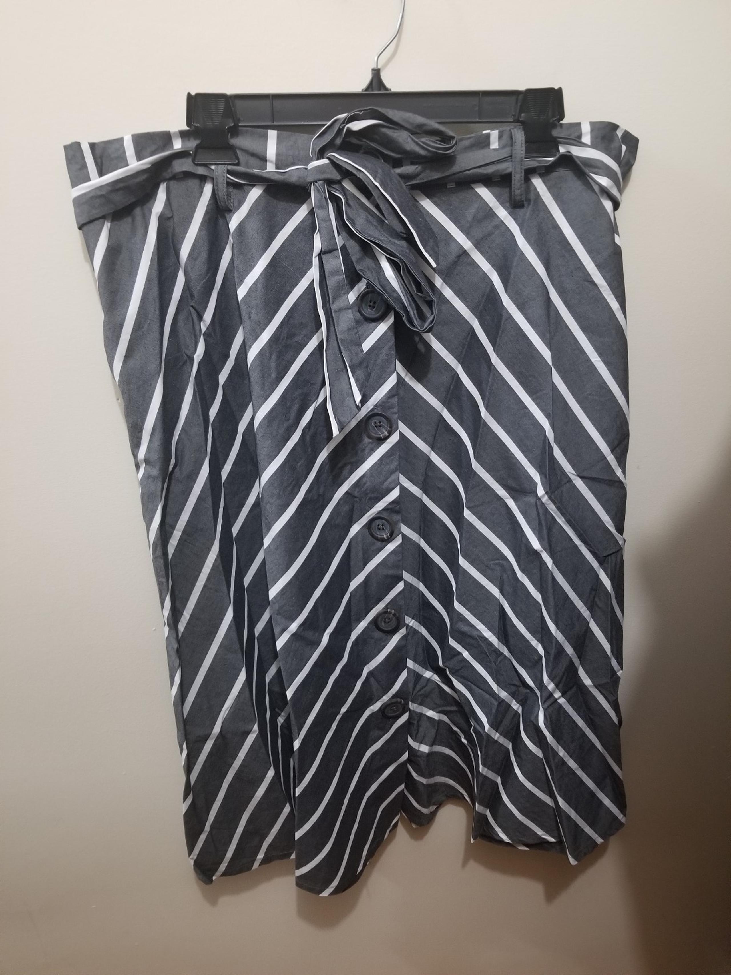 Ava & Viv Gray White Striped Cotton Maxi Flare Skirt Plus Size 1X