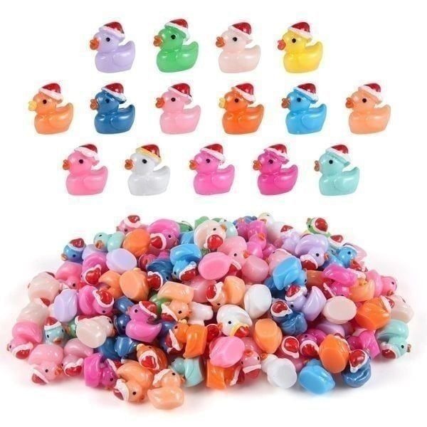 150 Pcs Christmas Mini Resin Ducks Tiny Santa Fairy Hat Duck Miniature Micro La