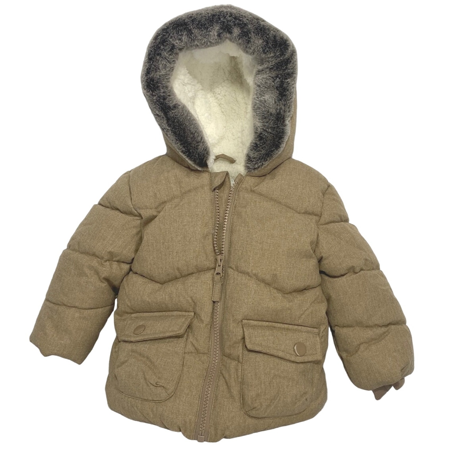 NWOT Rokka & Rolla Infant Khaki Puffy Coat Hood size 6-9 M