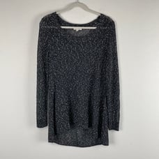 Eileen Fisher Black White Long Sleeve Open Knit Pullover Sweater Size Large
