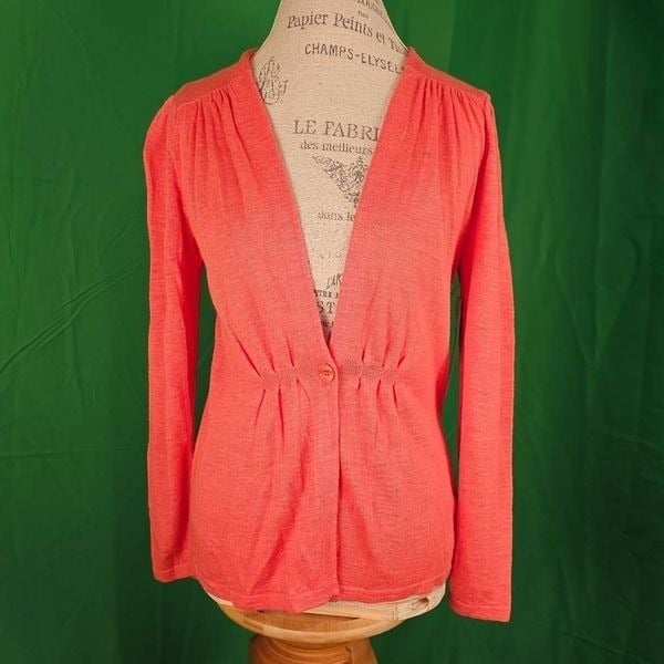 NWT Jones New York Womens Melon Linen Blend Cardigan Sweater Small