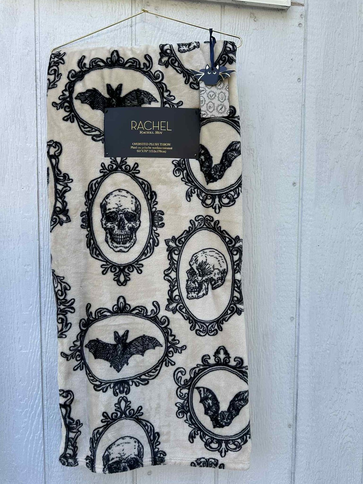 Rachel Roy Halloween Framed Bats and Skulls Blanket Throw