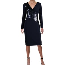NWT Lauren by Ralph Lauren Women's 4 Navy Blue Jersey Dress Sequin Long Sleeve