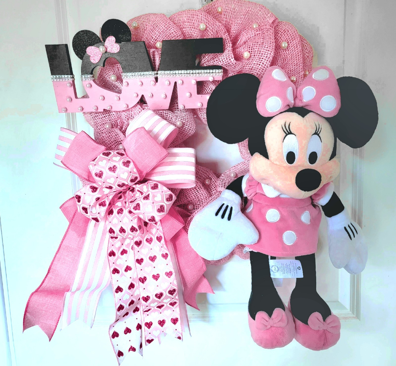 Valentines Day Minnie Mouse Wreath Deco Mesh Bow Genuine Disney