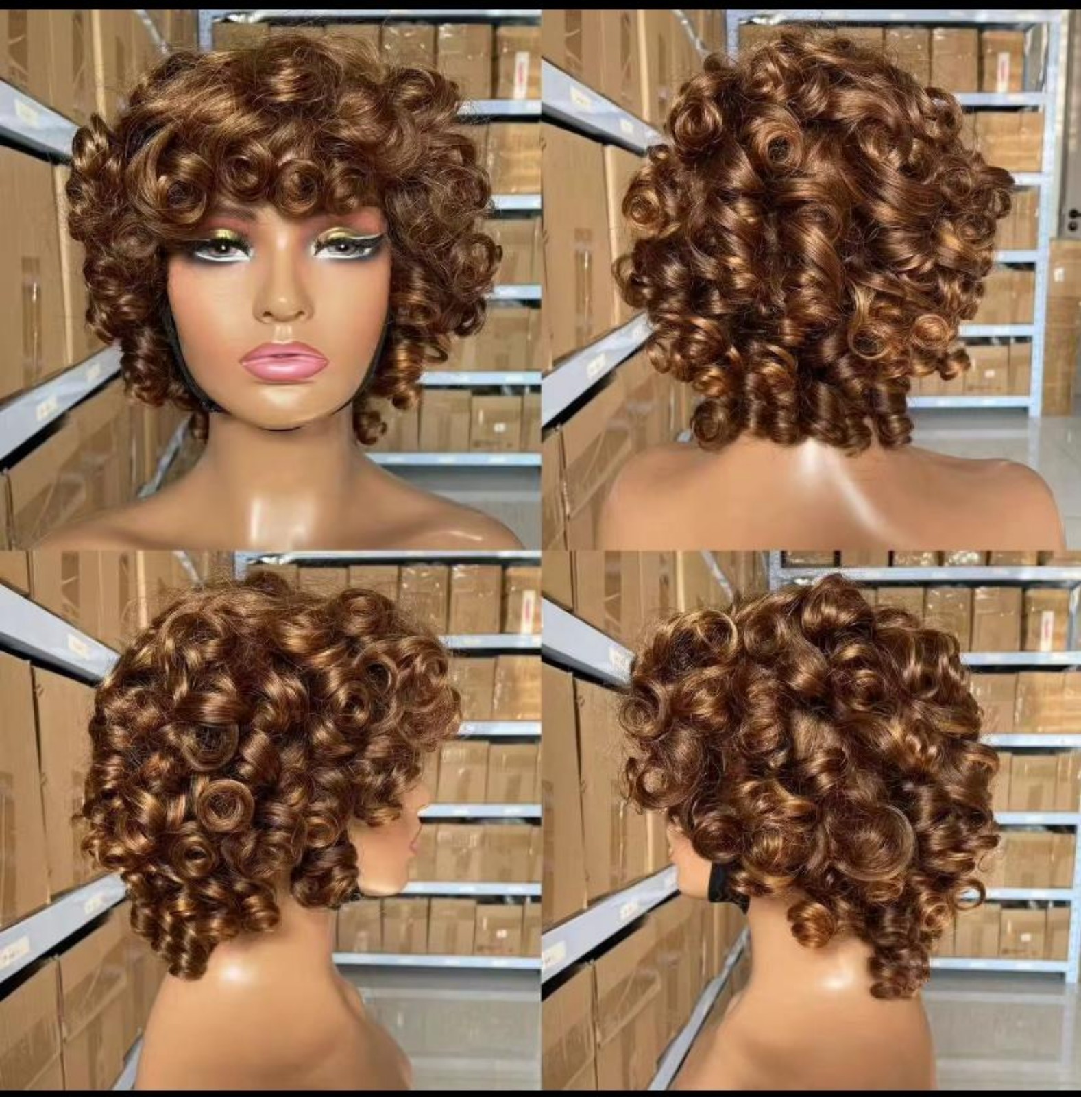 Wig Humain Hair Bouncy Short Loose Wave Curly 250 density,Curly wigs For Women.