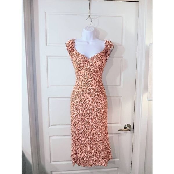 Orange floral midi dress
