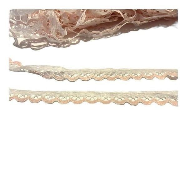Vintage Lingerie Lot Pink Trim White Ribbon Roll 0.5” Scalloped Lingerie Border