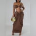 V-neck Ruched Top And V-shape Cut Waist Maxi Skirt Set