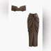 V-neck Ruched Top And V-shape Cut Waist Maxi Skirt Set