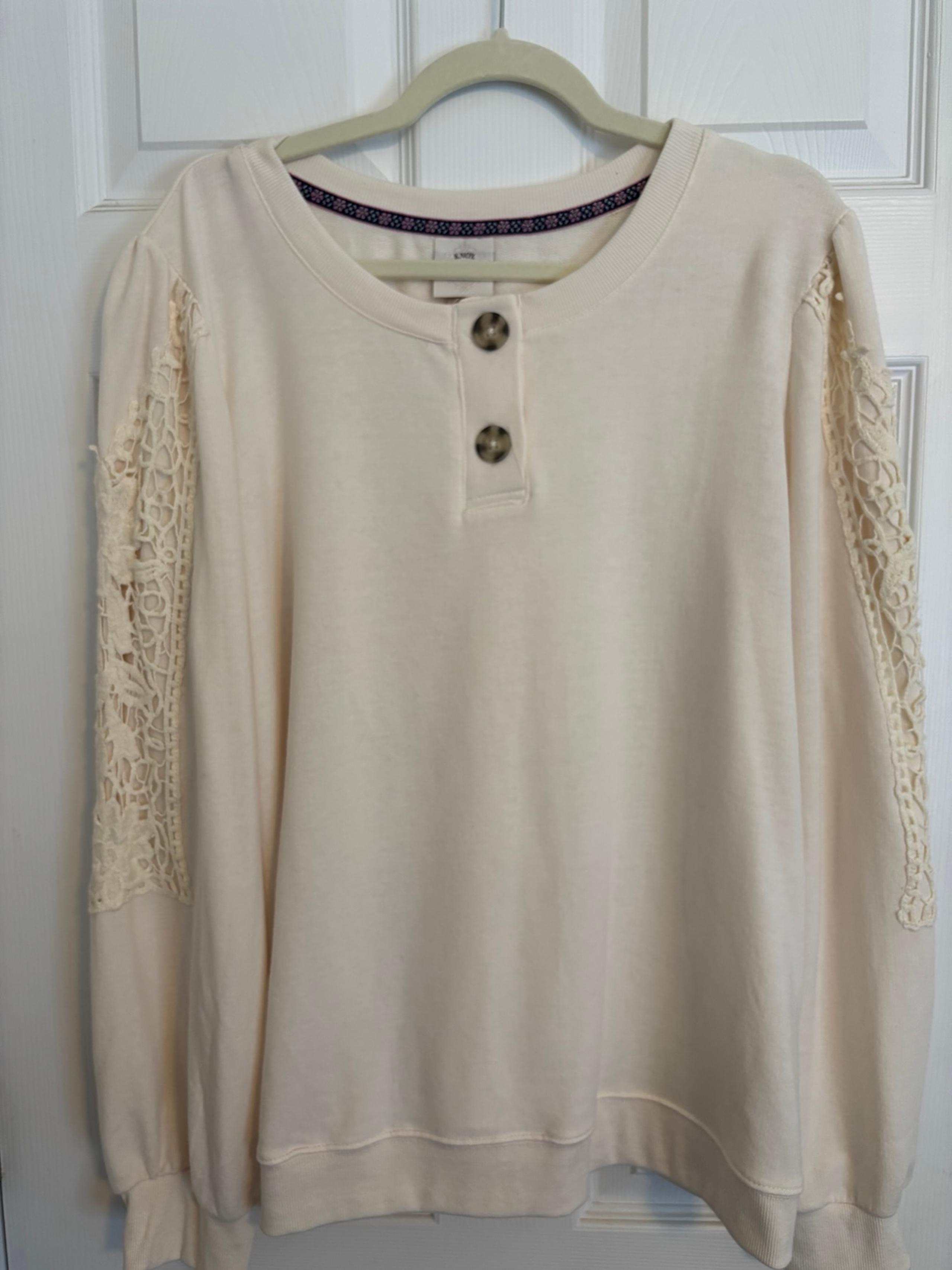 Cream Pullover Sweatshirt – XXL, Crochet Sleeve Detail - Knox Rose
