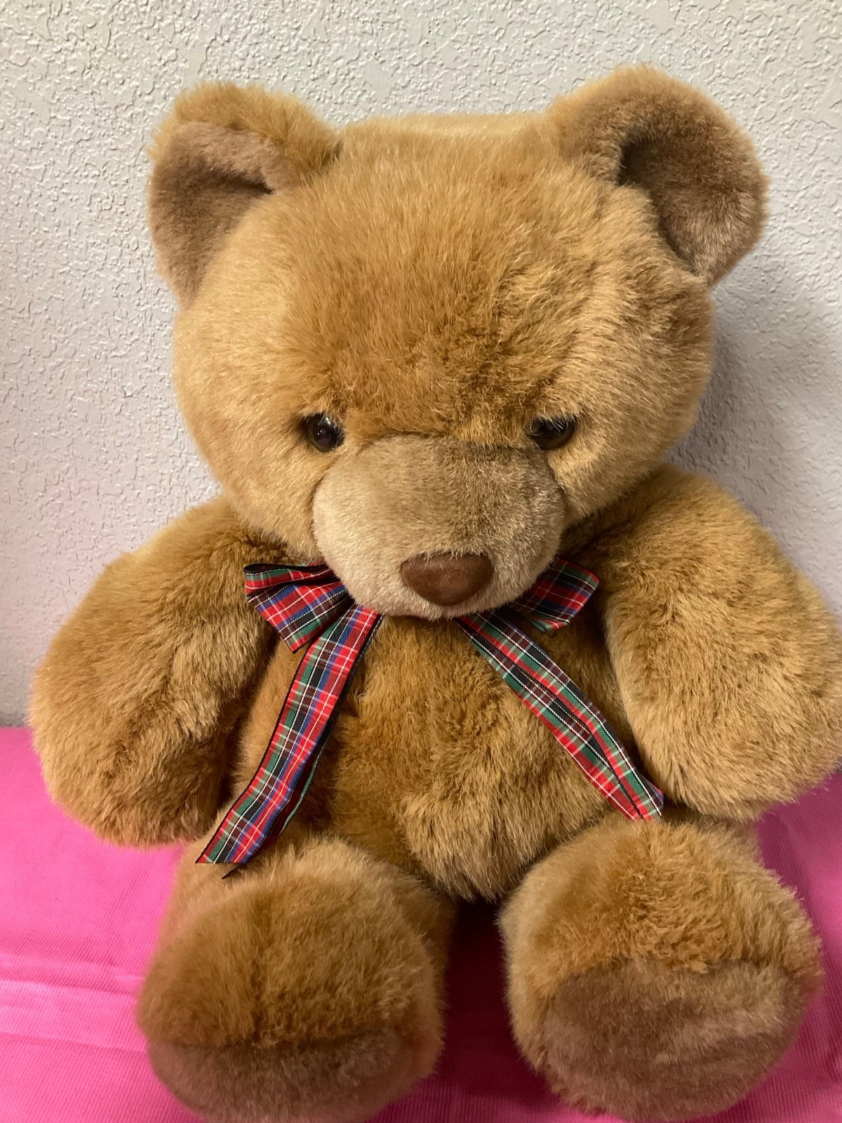 Vintage Stuffed Animals Brown Bear With Red & Green Bow Plush Animals Toys