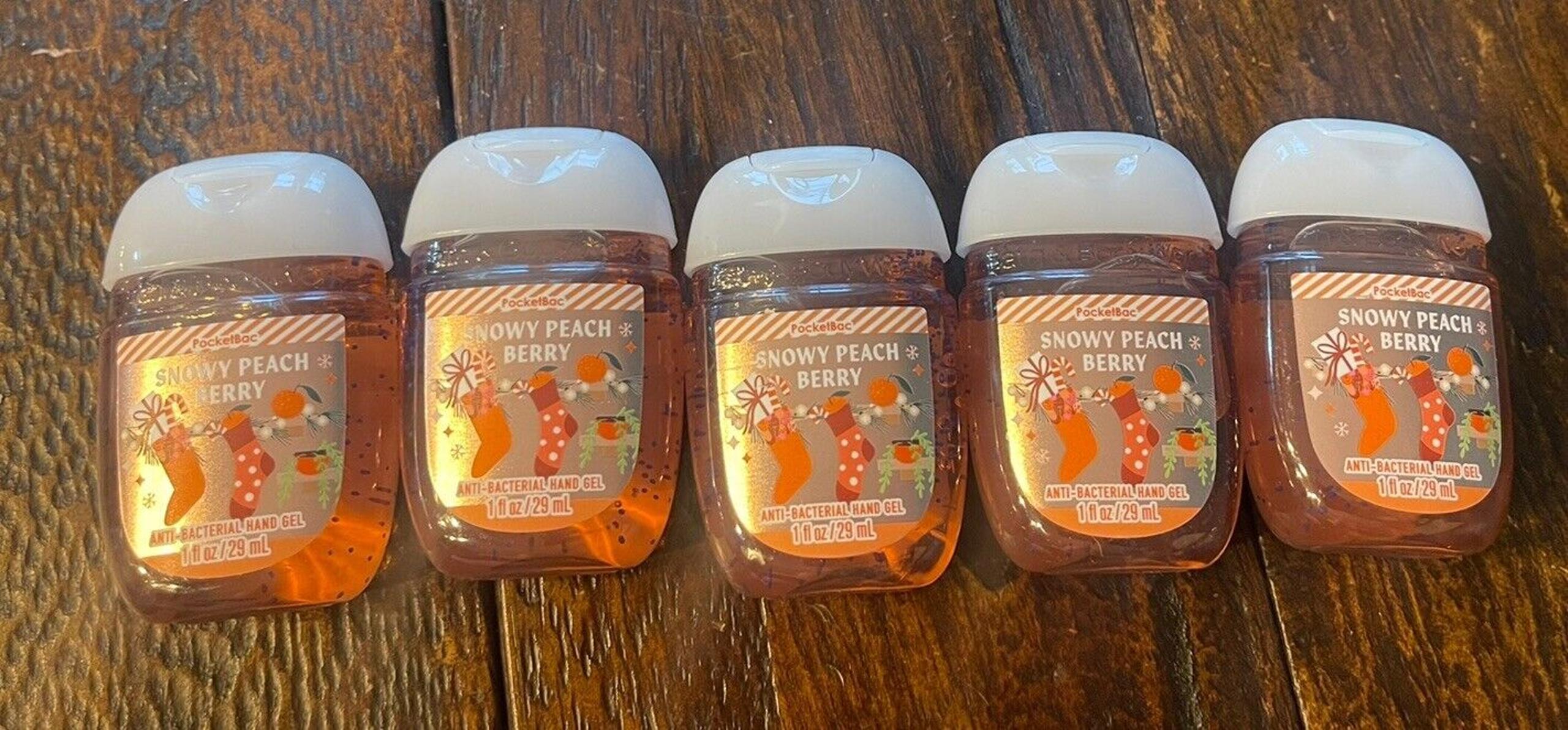 ALL NEW 5-Pack SNOWY PEACH BERRY PocketBac Sanitizers 1 oz Bath & Body Works