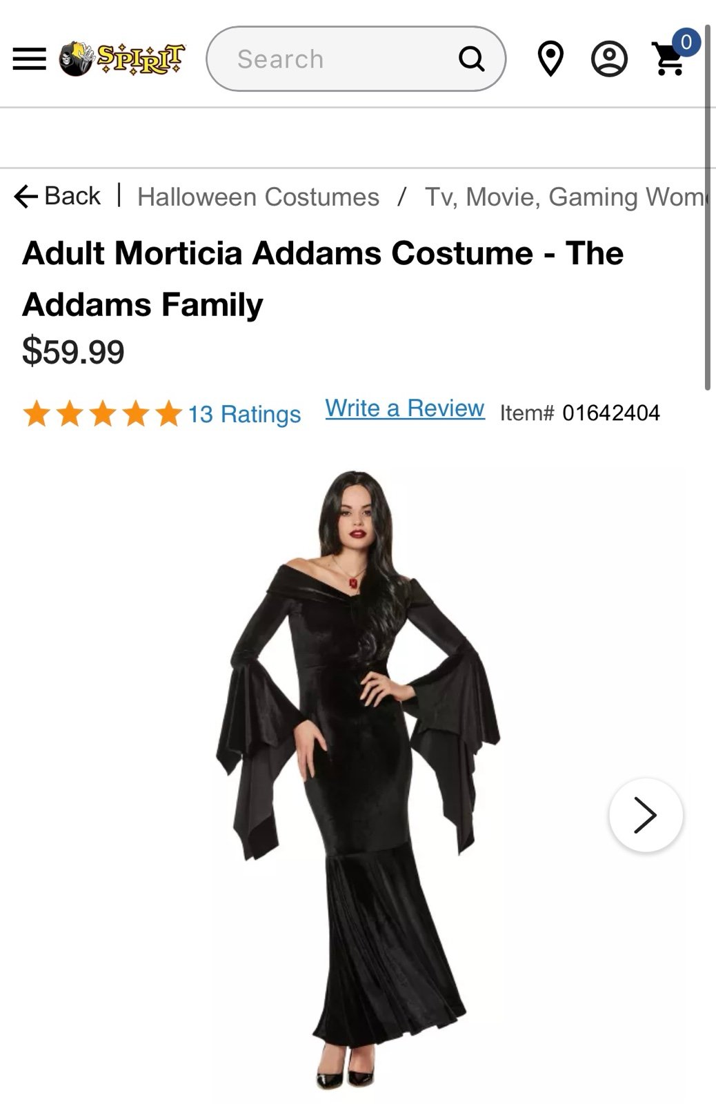 NWT - Adult Morticia Addams Costume - The Addams Family
