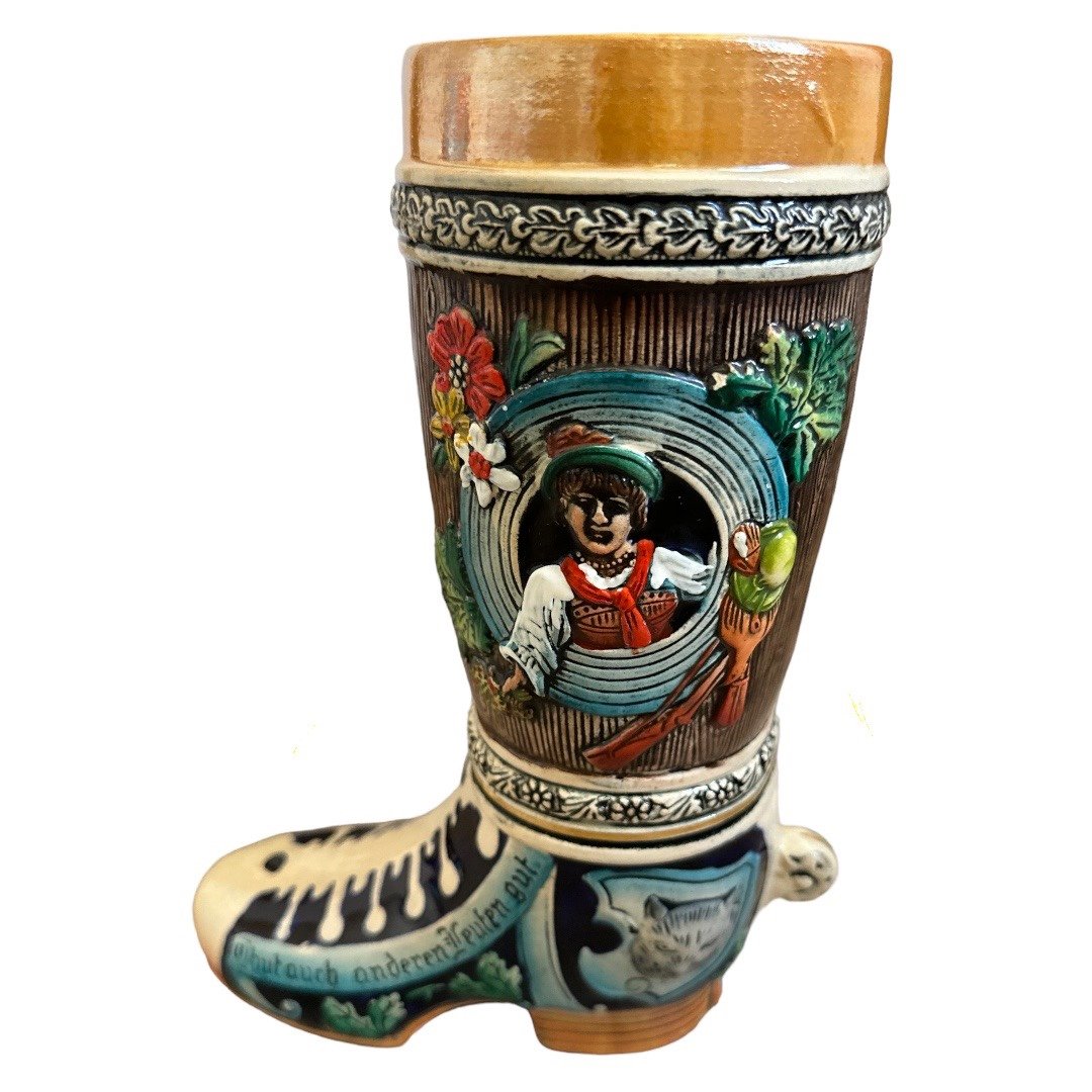 Vintage Boot Beer Stein Made In West Germany Octoberfest 9 3/4” Tall Mega Pint