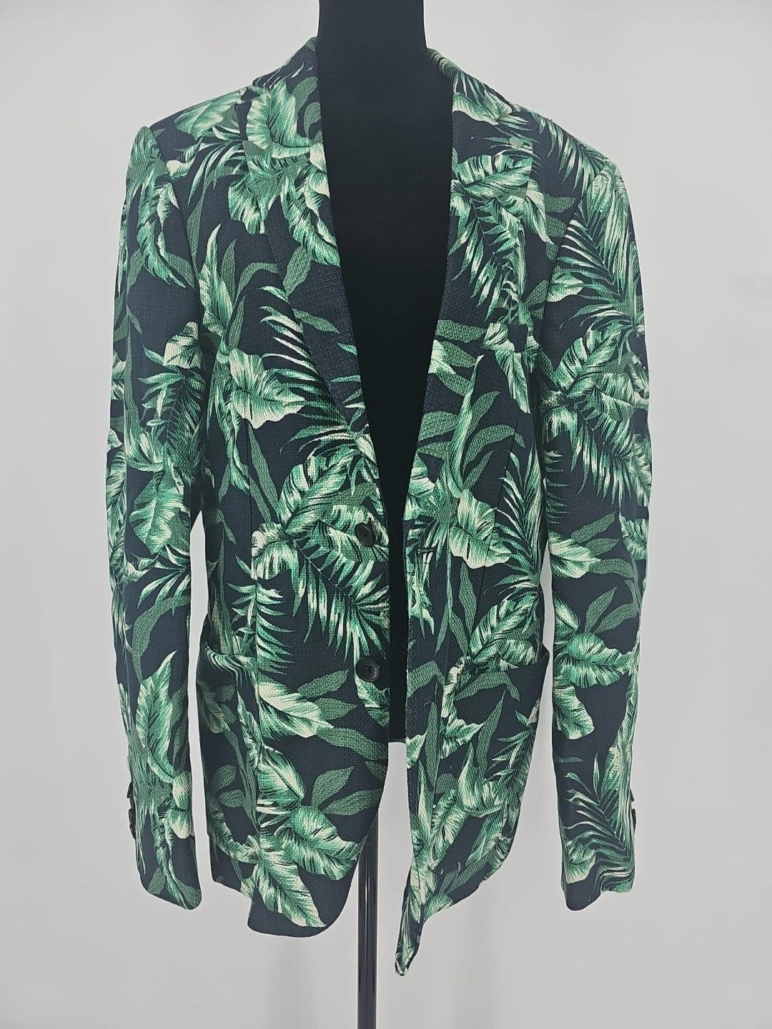 Scotch & Soda Paradise Navy Green Hawaiian Jacquard Relaxed Fit Blazer 50