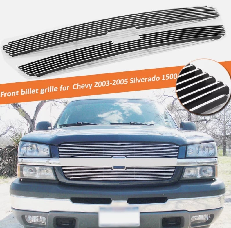 Grill Fits 2003-2005 Chevy Silverado 1500/2003-2004 2500 Billet Grille Upper