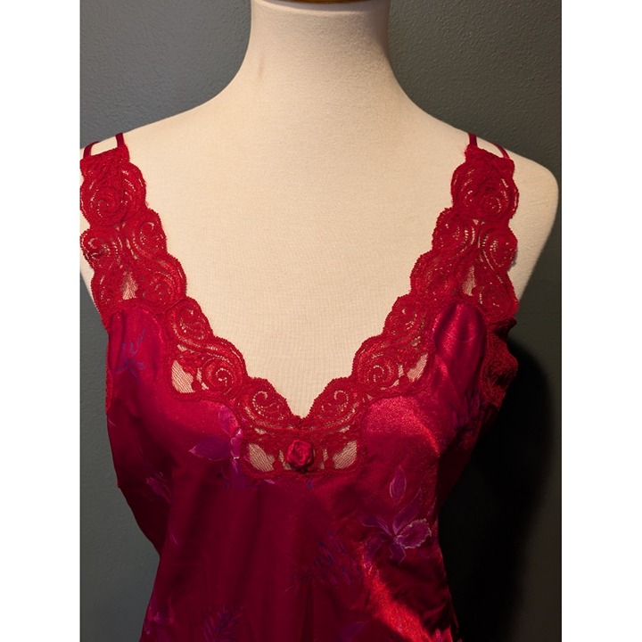 Inner Most 2 Piece Nightgown Set Size Med Chemise Belted Robe Red Floral