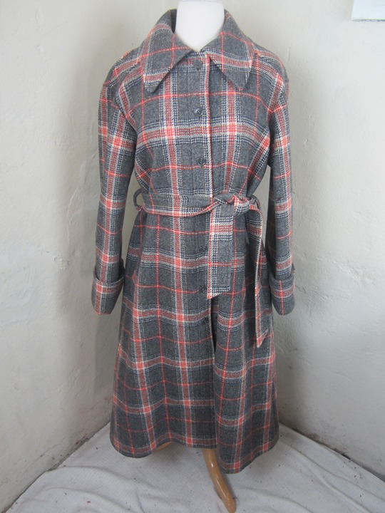 Plaid Wool Coat Vintage Women's L Peadbody House USA Mid Century