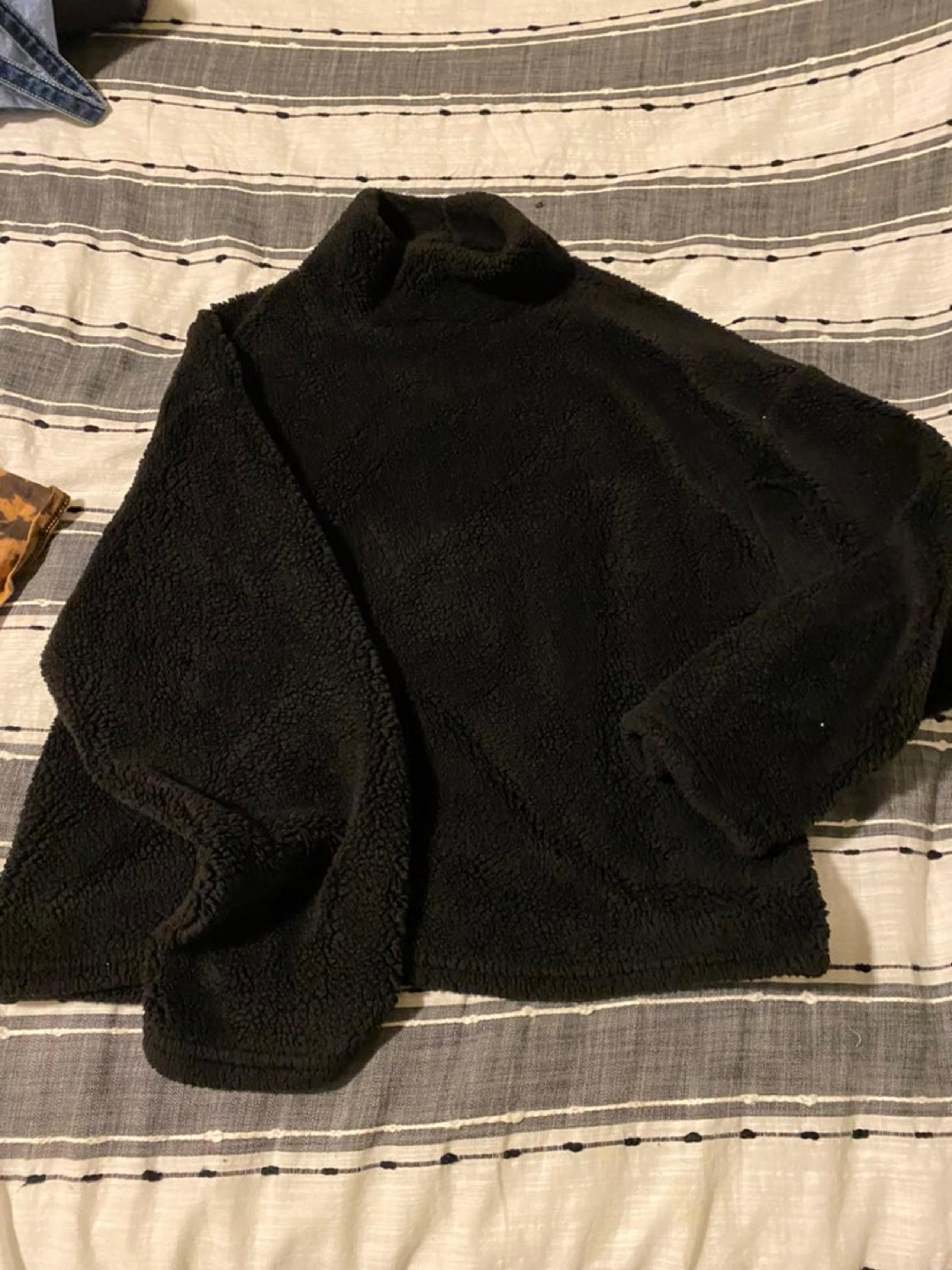 black turtleneck sherpa sweater