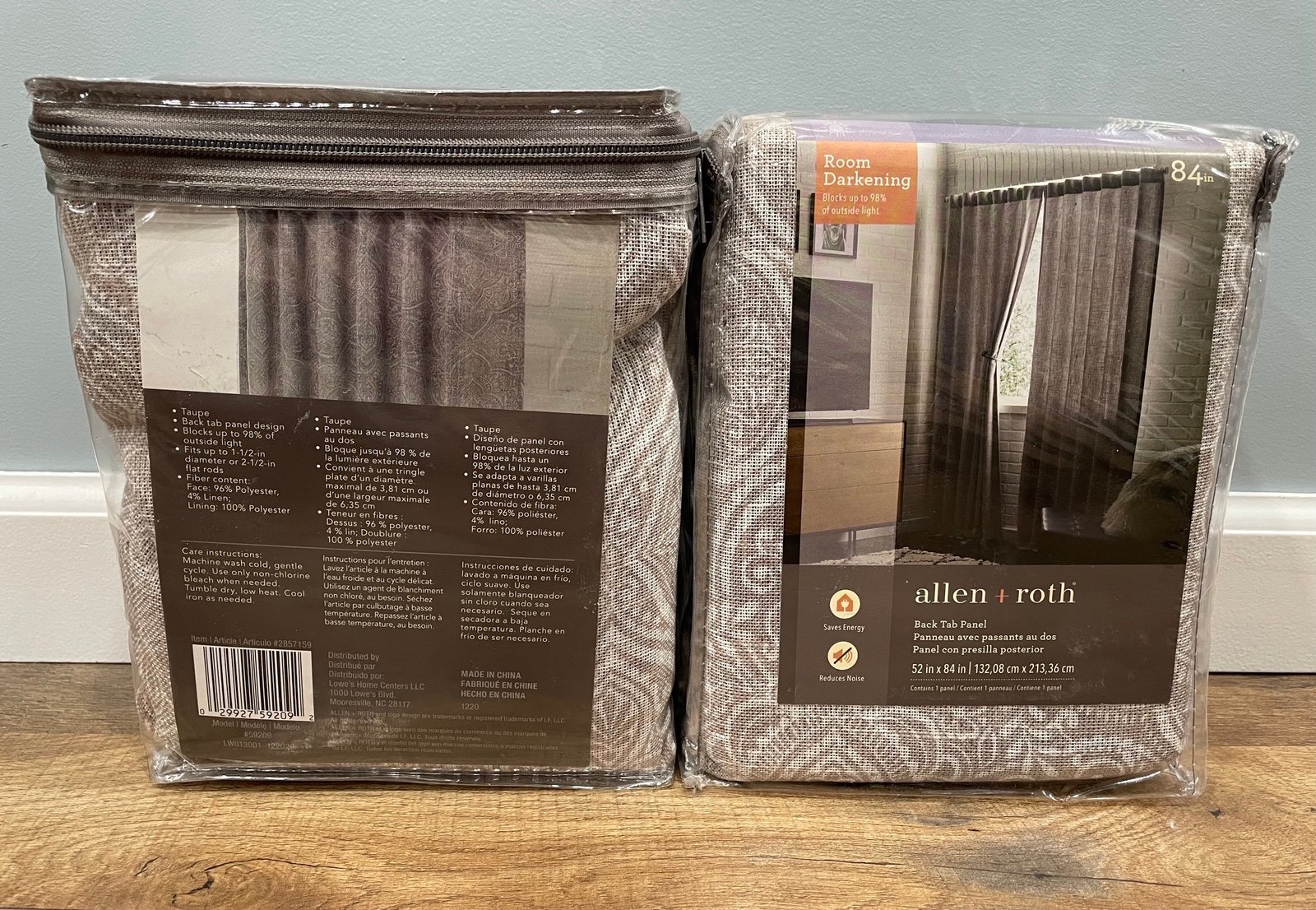 allen + roth 84-in Taupe Room Darkening Interlined Back Tab Curtain (2) NEW