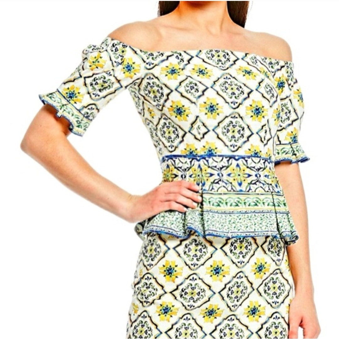 Antonio Melani Citrus Grove Full Set White Blue Yellow Skirt 10