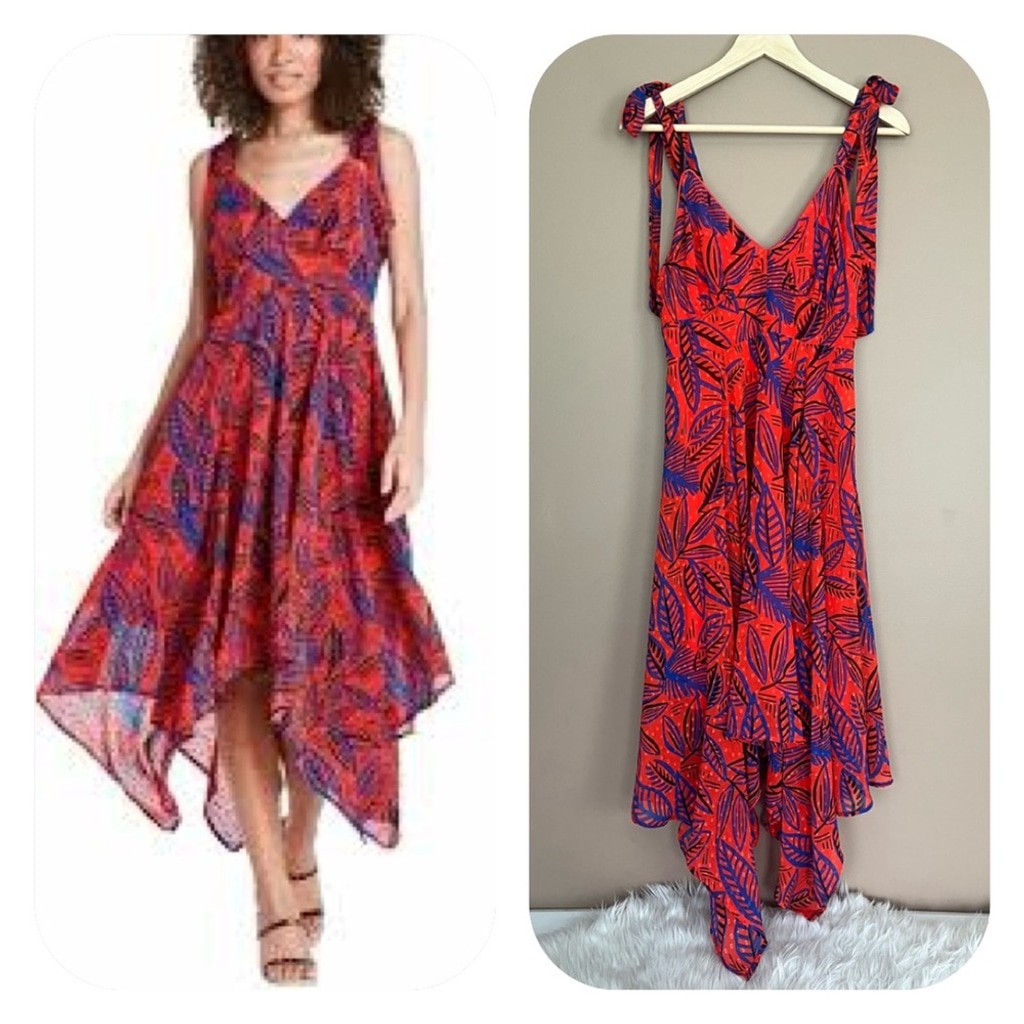 {Alexis x Target} Sleeveless Tropical Leaf Print Midi Dress in Red - Small