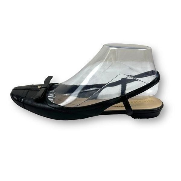 Kate Spade Women's 8.5 Singback Ballet Flats Black Leather With Patent Toe Cap