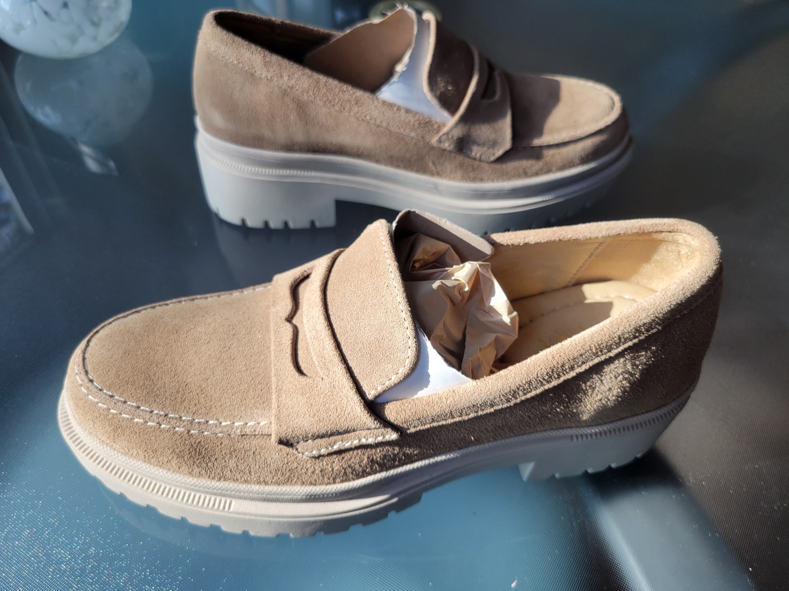 New Patina Portland Leather Goods Zoe Chunky Loafer Taupe Leather Shoes 8 38.5
