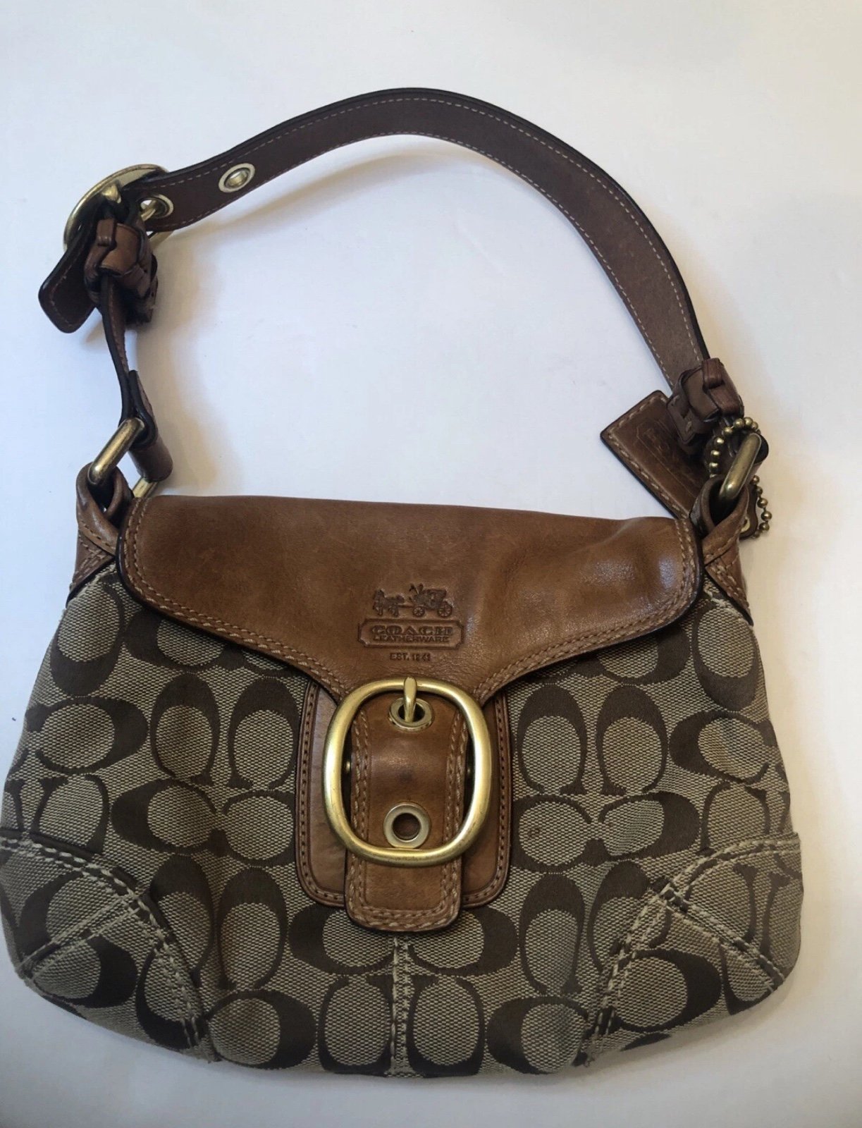 Coach Handbag Legacy Logo Canvas Leather Trim
