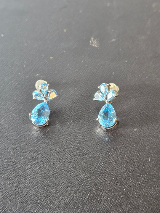 Pear Shaped Blue Gem Earrings 10k