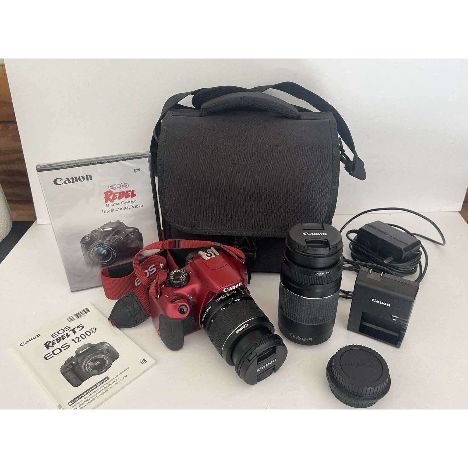Canon EOS REBEL T5 1200D Red Camara With 2 Lenses Carrying Bag #25