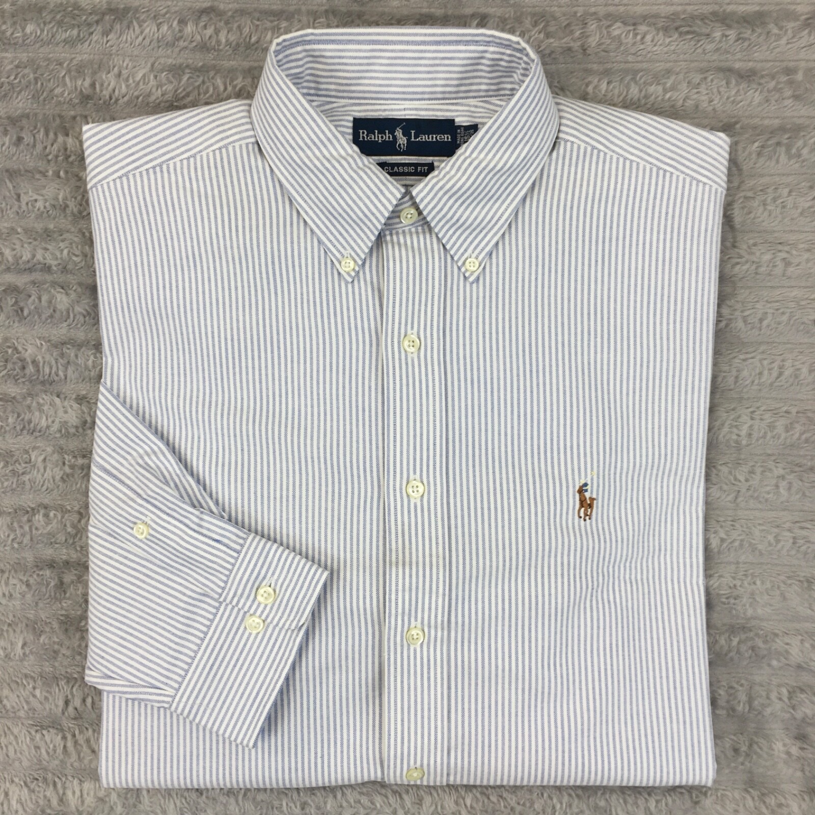NEW! Polo Ralph Lauren Classic Fit Blue Striped Oxford Shirt Mens Size 16.5