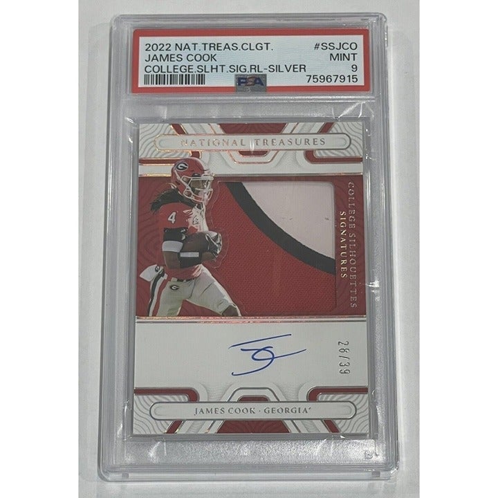 2022 National Treasures Collegiate James Cook RC Auto 28/39 UGA/NFL Bills PSA 9