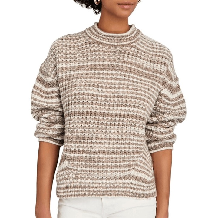 Rails Echo Chunky Roll Neck Pullover Sweater in Brown Striped Womens Size L