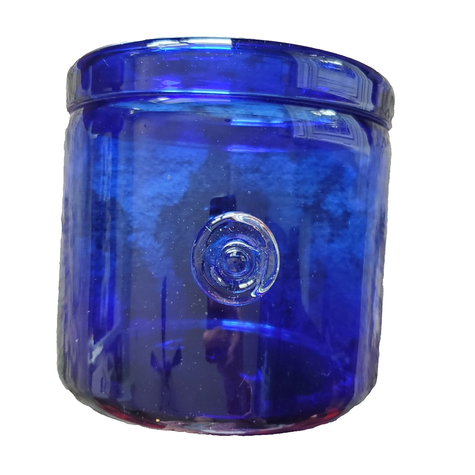 Vintage Cobalt Blue Hand Blow Glass Ice Bucket Barware 7.5 H MCM Collectible