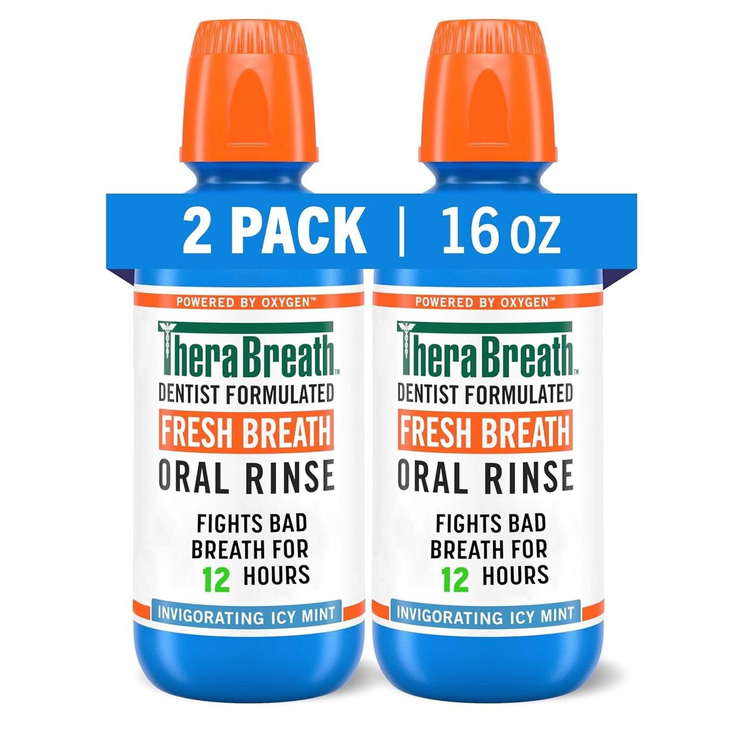 TheraBreath Fresh Breath Mouthwash, Icy Mint Flavor, Alcohol-Free, 16 Fl Oz 2 PK