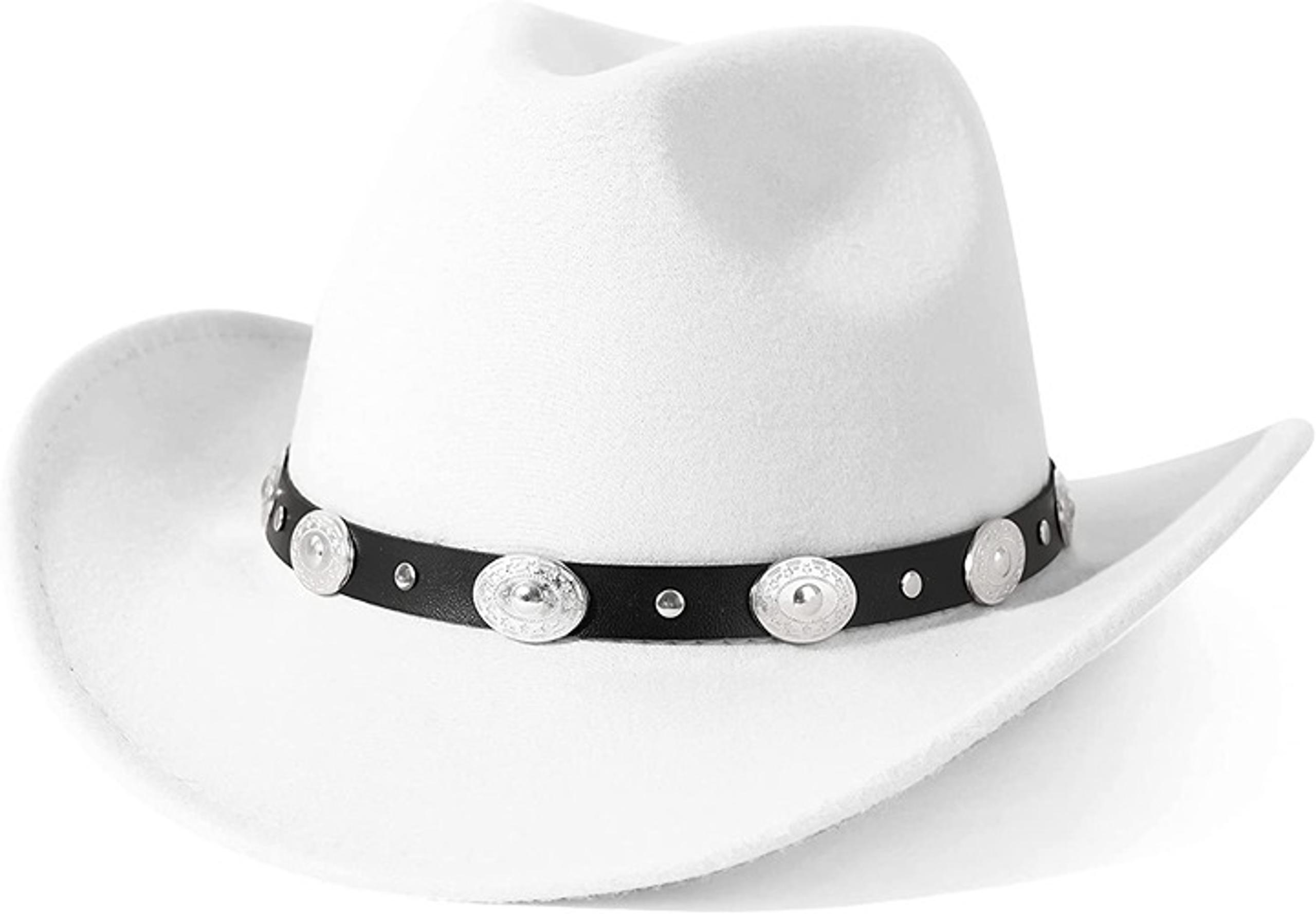 White Western Cowboy, Cowgirl Hat, Black & Silver Strap, Men Women, Wide Brim