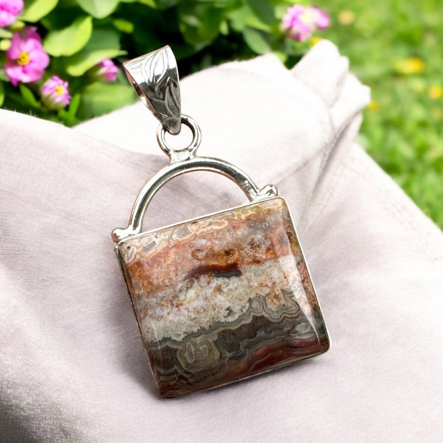 Crazy Lace Agate Solid 925 Sterling Silver Pendant