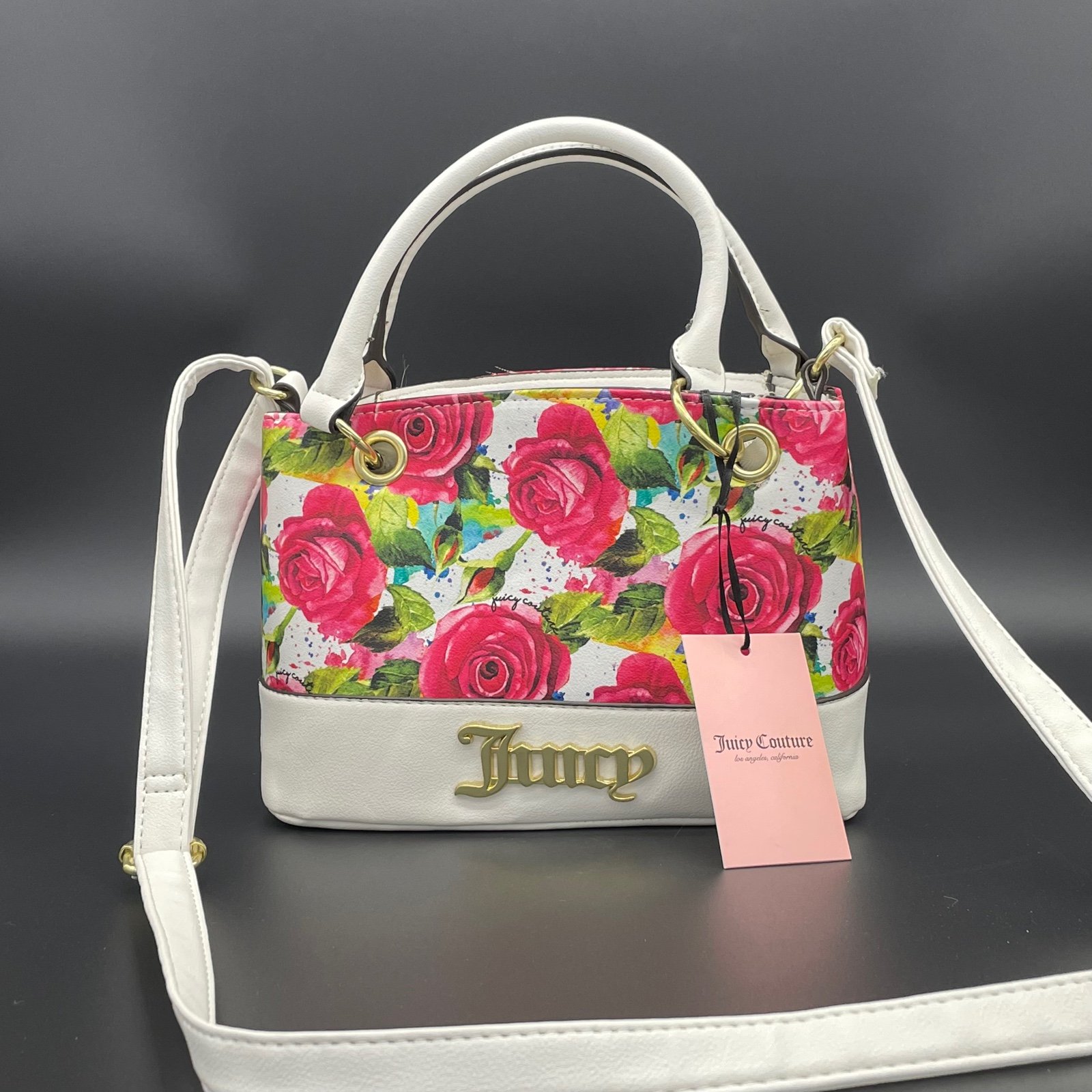 Juicy Couture white multi rose sweet fantasy satchel