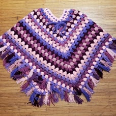 Womens Vintage Knit Shawl Poncho Cape Purple Pink Handmade