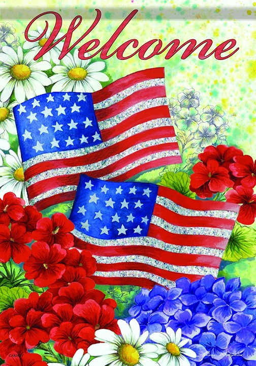 American Flags & Flowers Patriotic Welcome House Flag -2 Sided, 28 X 40