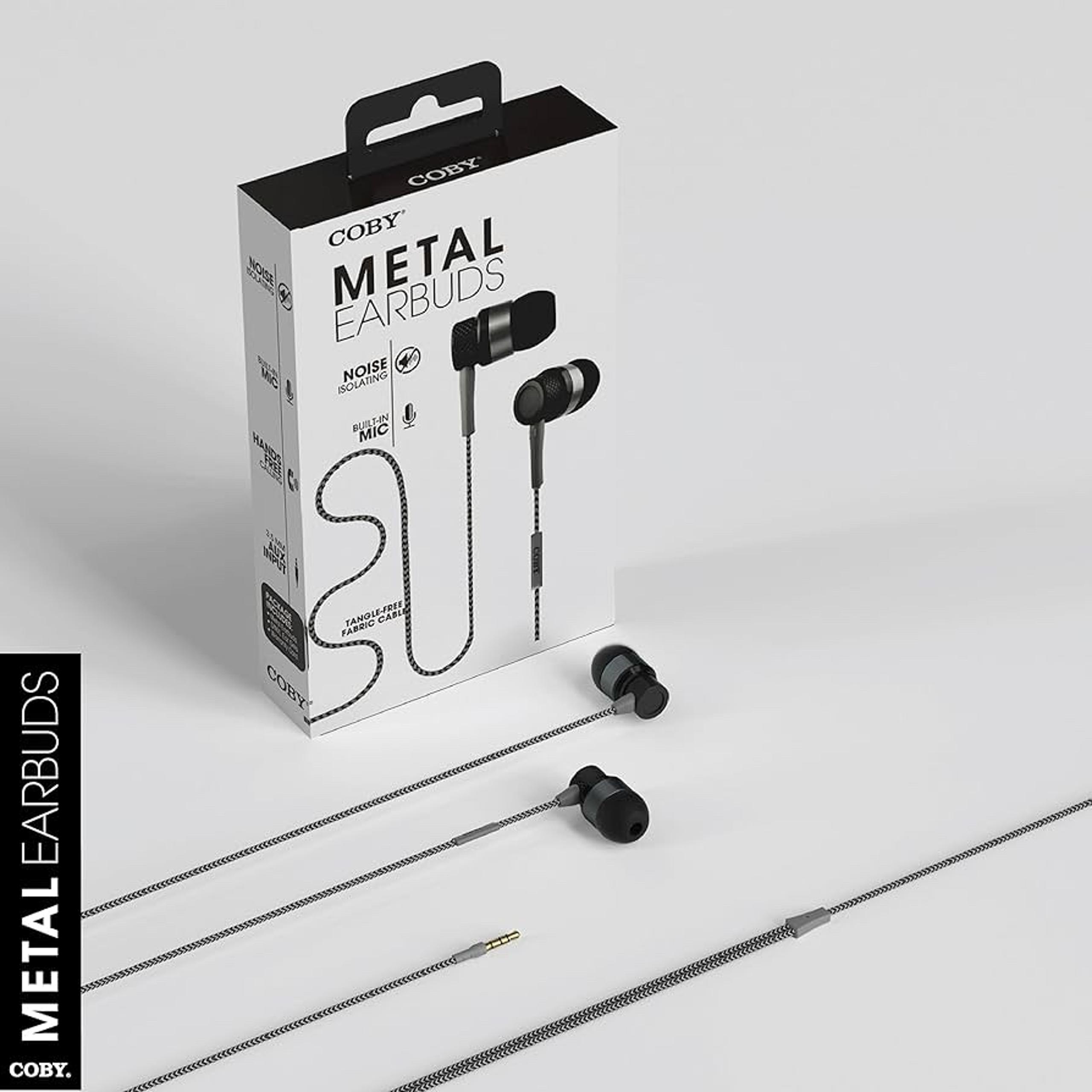 Coby Wired Noise Isolating Metal Earbuds with Built In Mic & Tangle Free Cable - Coby Electronics