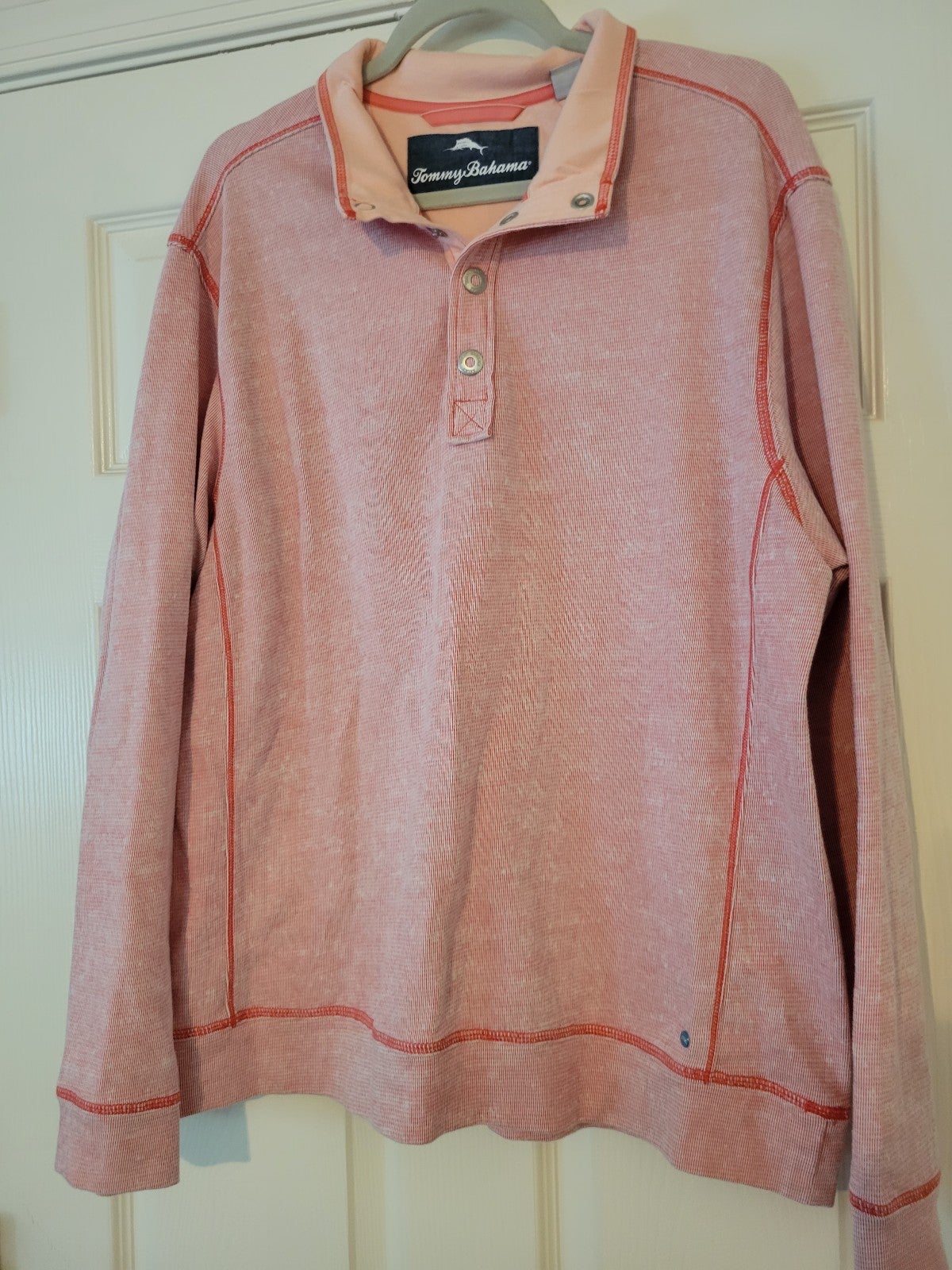 Tommy Bahama Sweater Ocean Mist Mock Neck Sweatshirt Heathered White/ Coral L