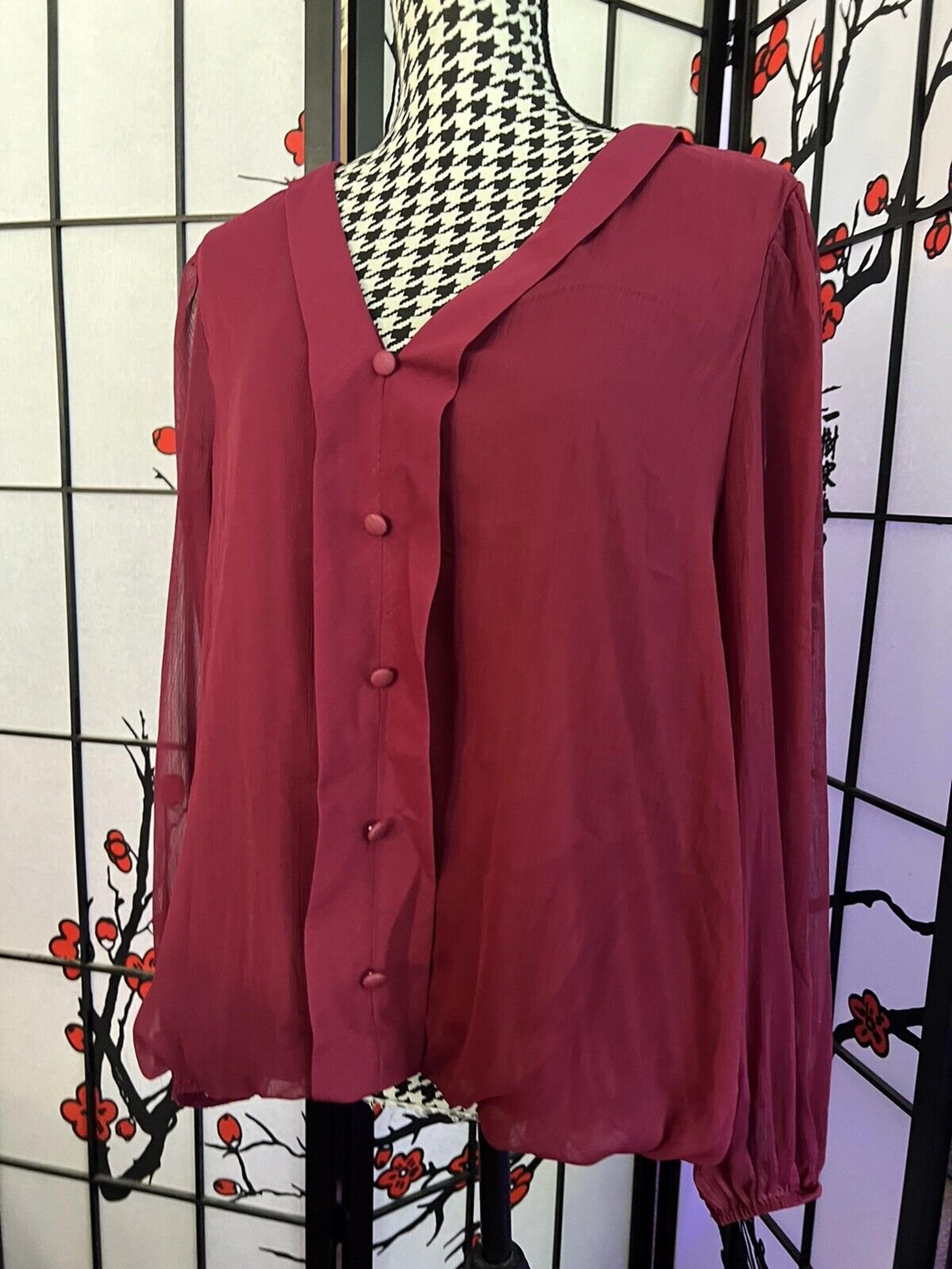 New Marc NY Andrew Marc Women Red Long Sleeve Blouse L