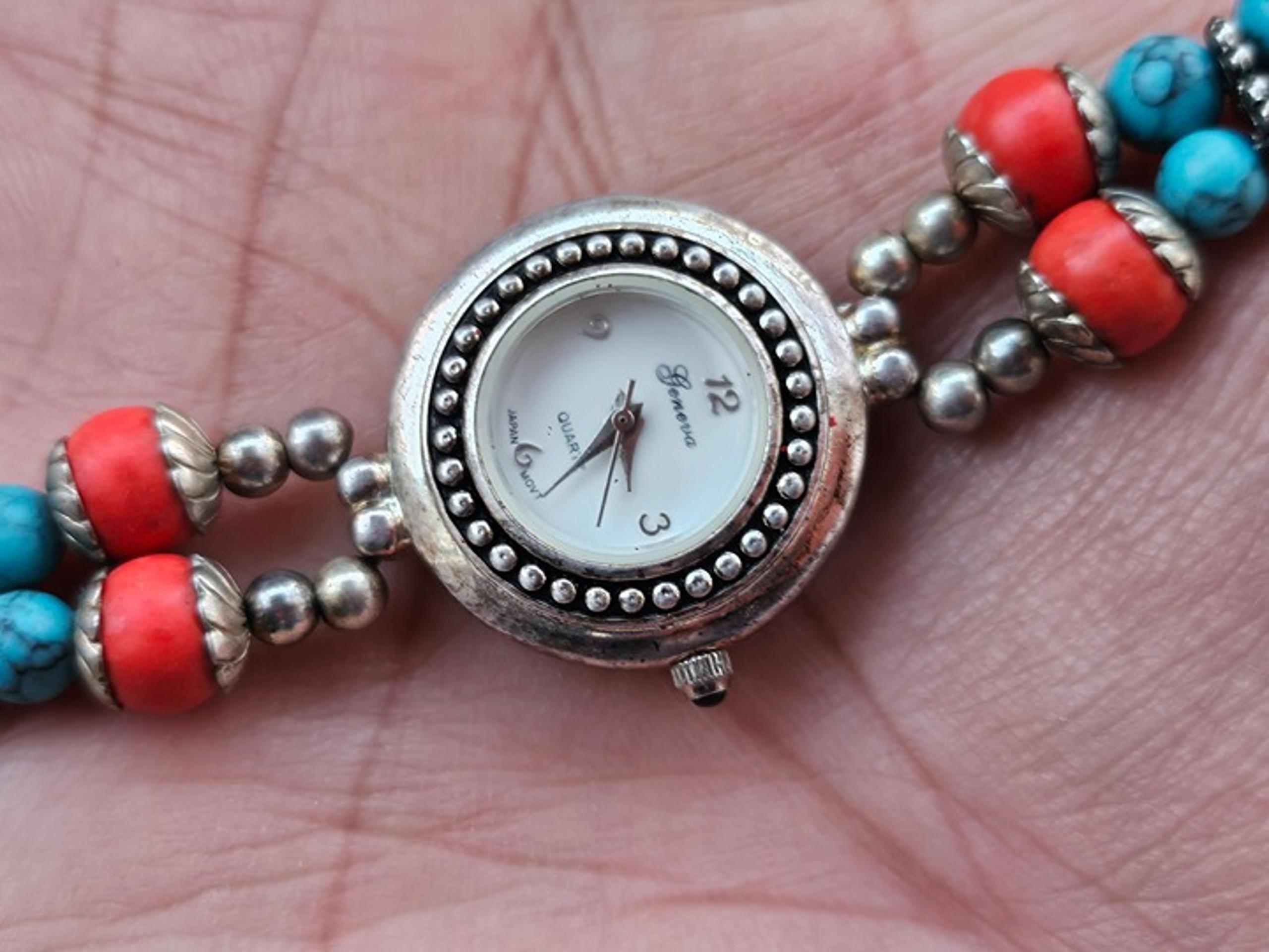 Geneva Ladies Wristwatch Analog Quartz Watch Multi Color Beads Band Wrist Watch